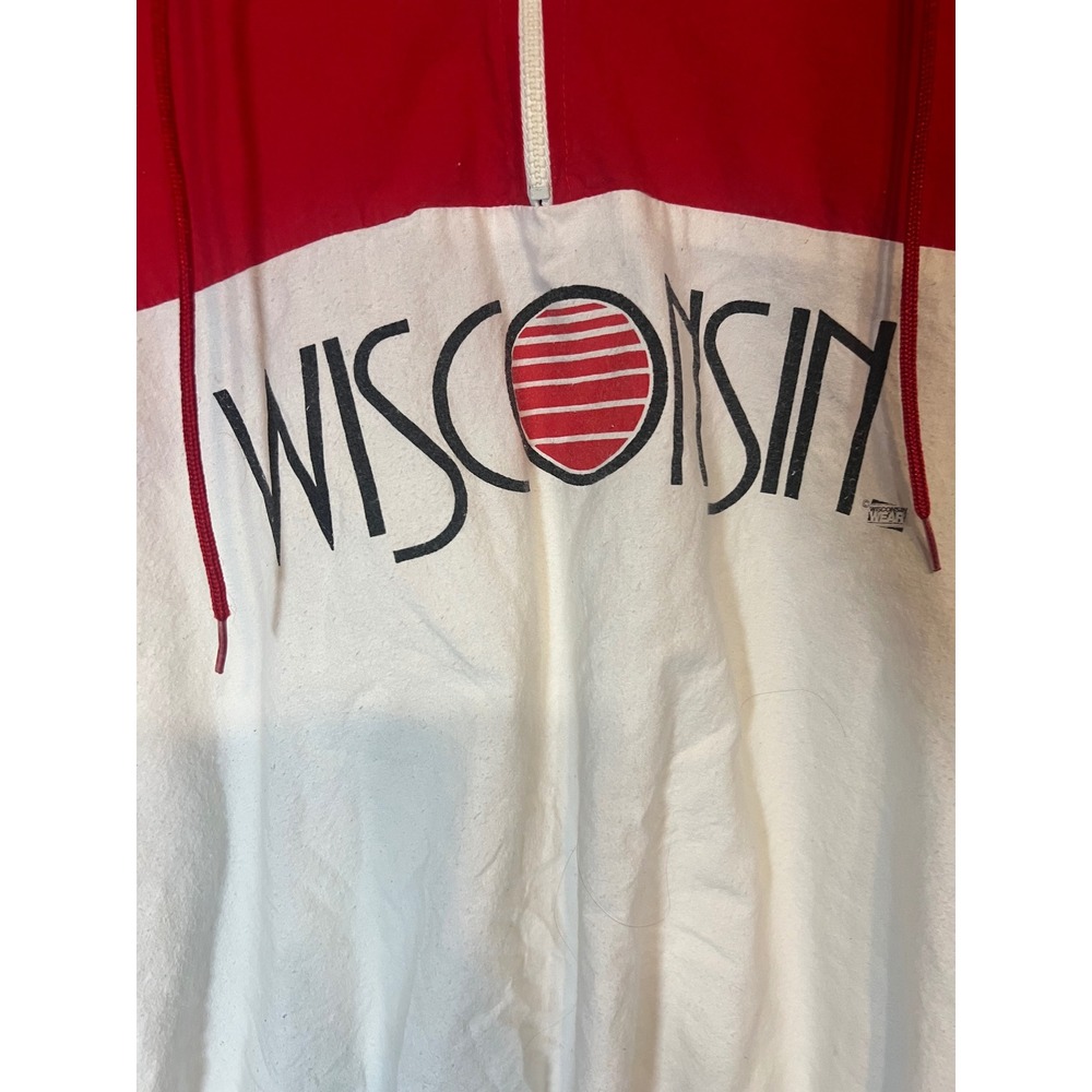 80s Vintage Bay Bridge Wisconsin Quarter Zip Pullover Red White XL Made in USA